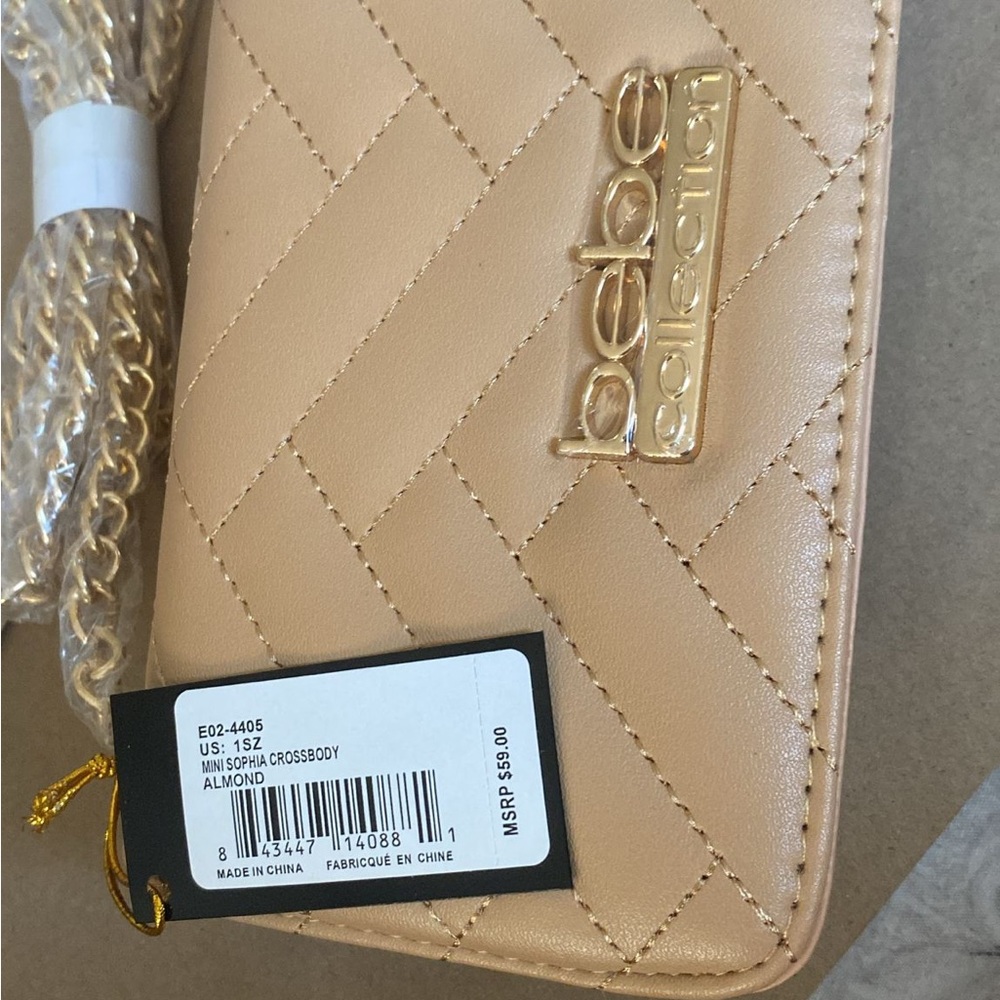 Tan Quilted Crossbody Bag with Gold Accents